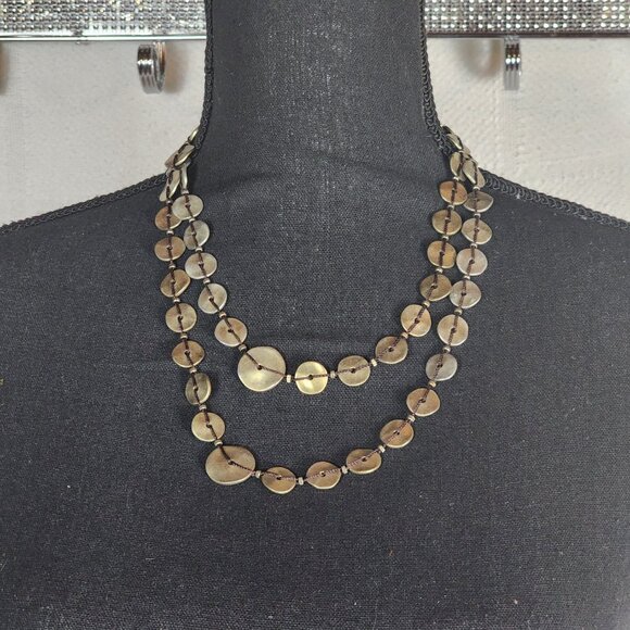 Chico's Vintage Gold Tone Threaded Metal Circle Adjustable 40" Necklace 3.5" Ext - Picture 10 of 16